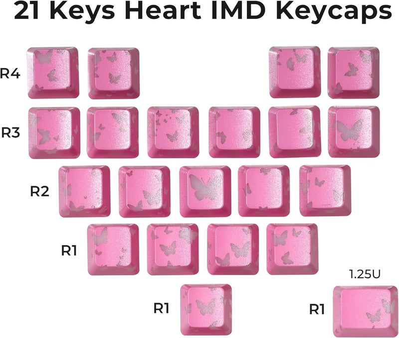 HITIME XVX Butterfly Shine Through Keycaps, Love Theme Cute Custom Keycaps, Blank OEM Profile IMD Translucent Keycap, Anime Style, for MX Switches Mechanical Keyboard, Pink（Only 21 Keys - Image 3